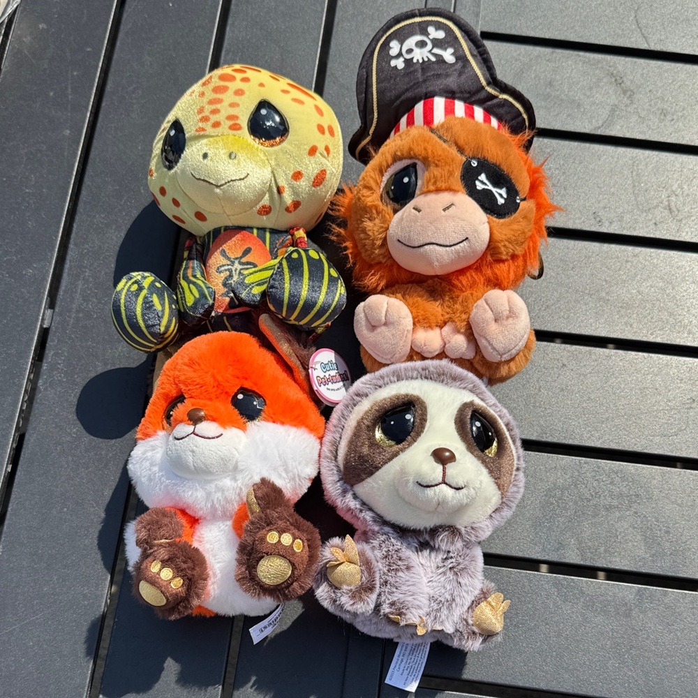 Lot of 4 Cutie Pet-tudies plush animals turtle fox sloth monkey pirate